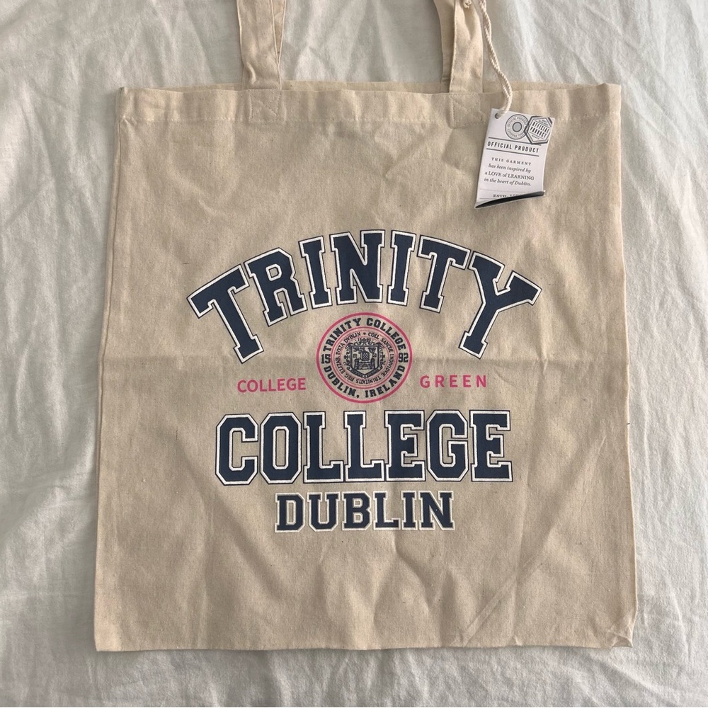 Trinity College Dublin Canvas Tote Bag - Cream with Navy & Pink Print